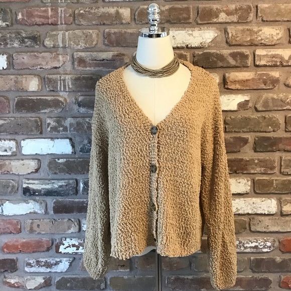 SANCTUARY Women’s Tan Cardigan Sweater with V-neck and Soft Texture - Picture 1 of 5